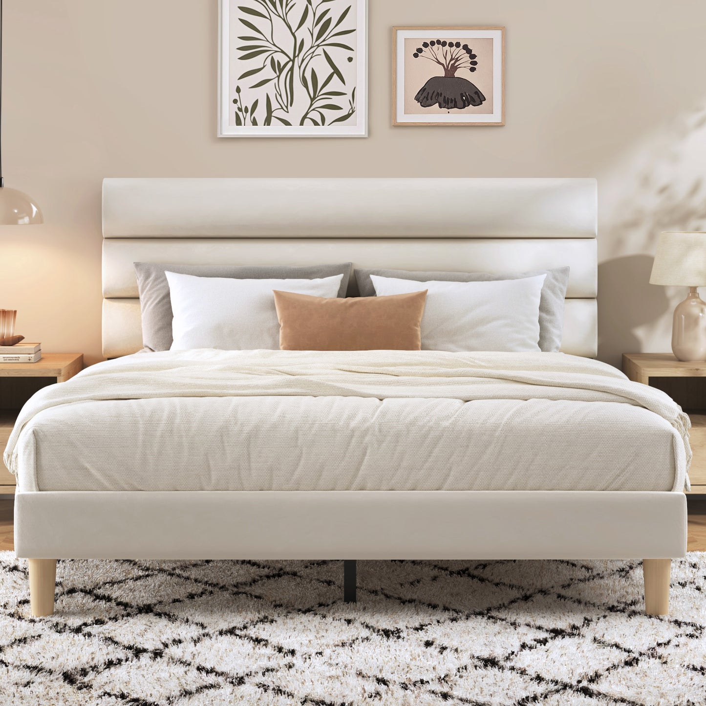 Fluest Bed Frame, Platform Bed Frame with Velvet Upholstered Headboard, No Box Spring Needed, Sturdy Metal Support, Noise Free, Easy Assembly, Modern Bedroom Furniture