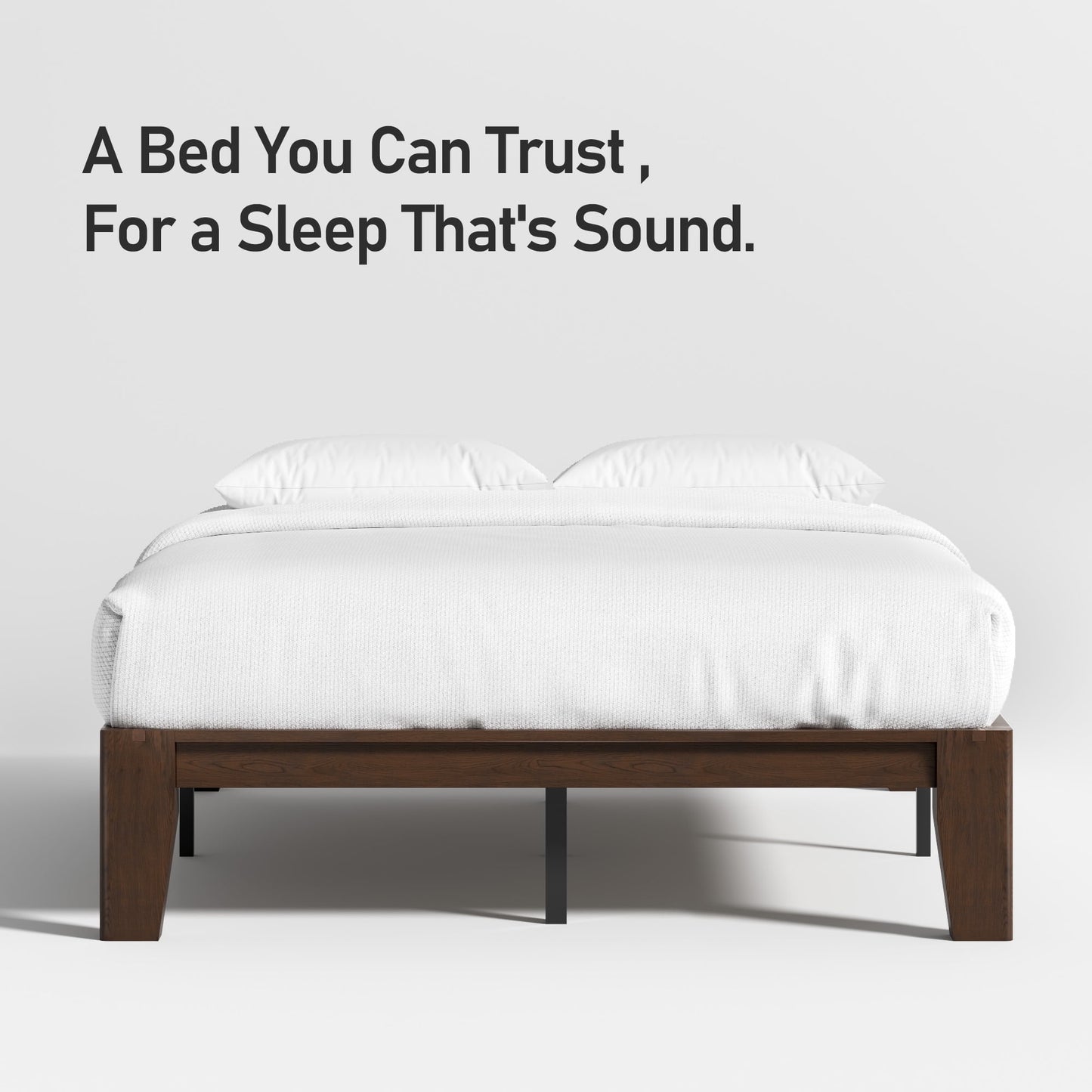 Queen Platform Bed Frame, Premium Solid Wood, Sturdy Structure, 3.78” Thickened Components & 14” Height Legs, Easy to Assemble, Mortise & Tenon Joints