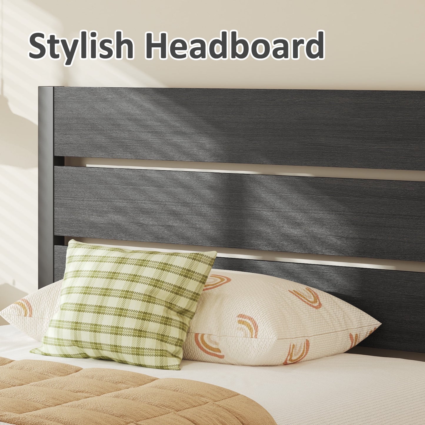 Fluest Twin Bed Frame with Rustic Vintage Wood Headboard and Footboard, Grey