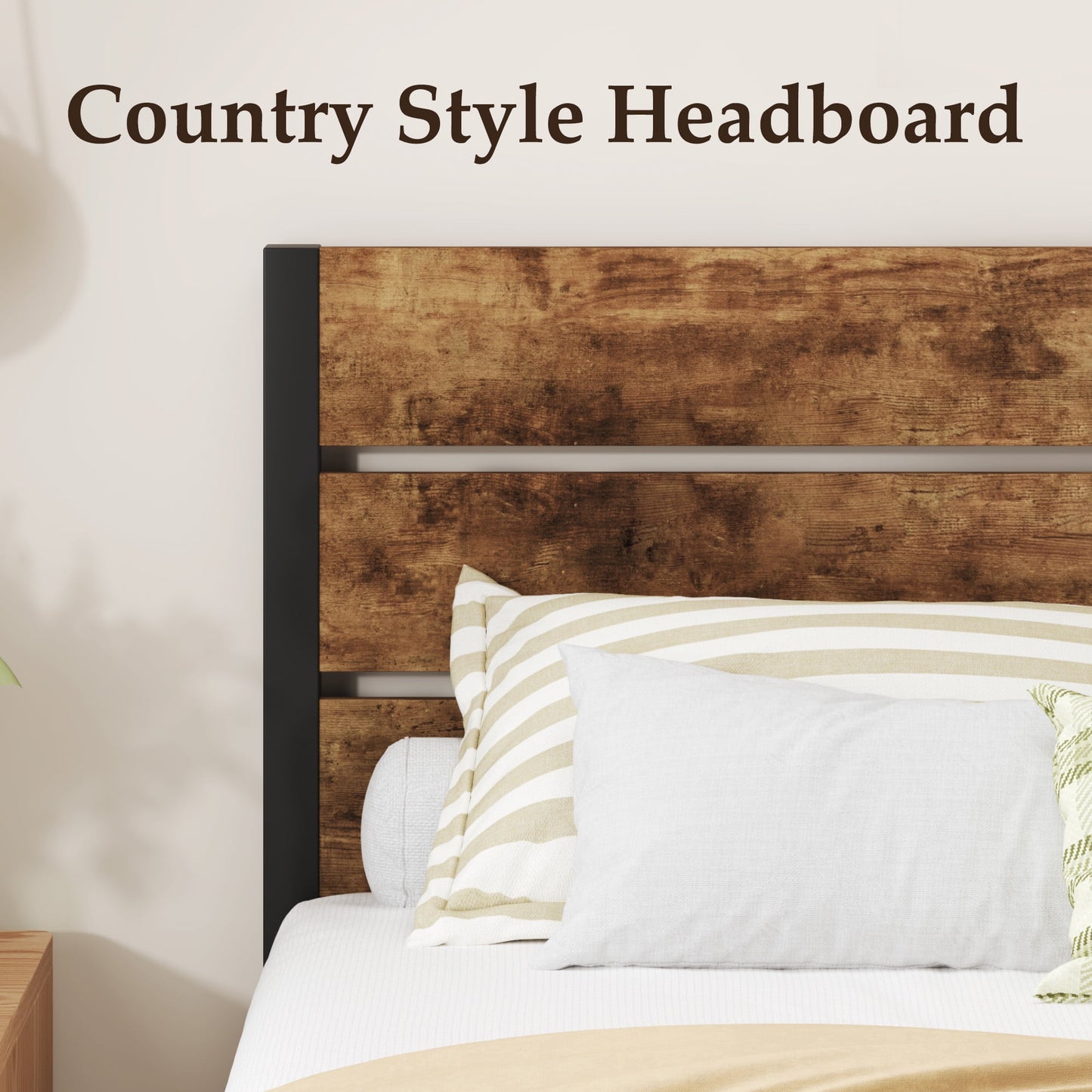 Fluest Queen Size Bed Frame with Headboard and Footboard,Metal Support,No Box Spring Needed, Rustic Brown