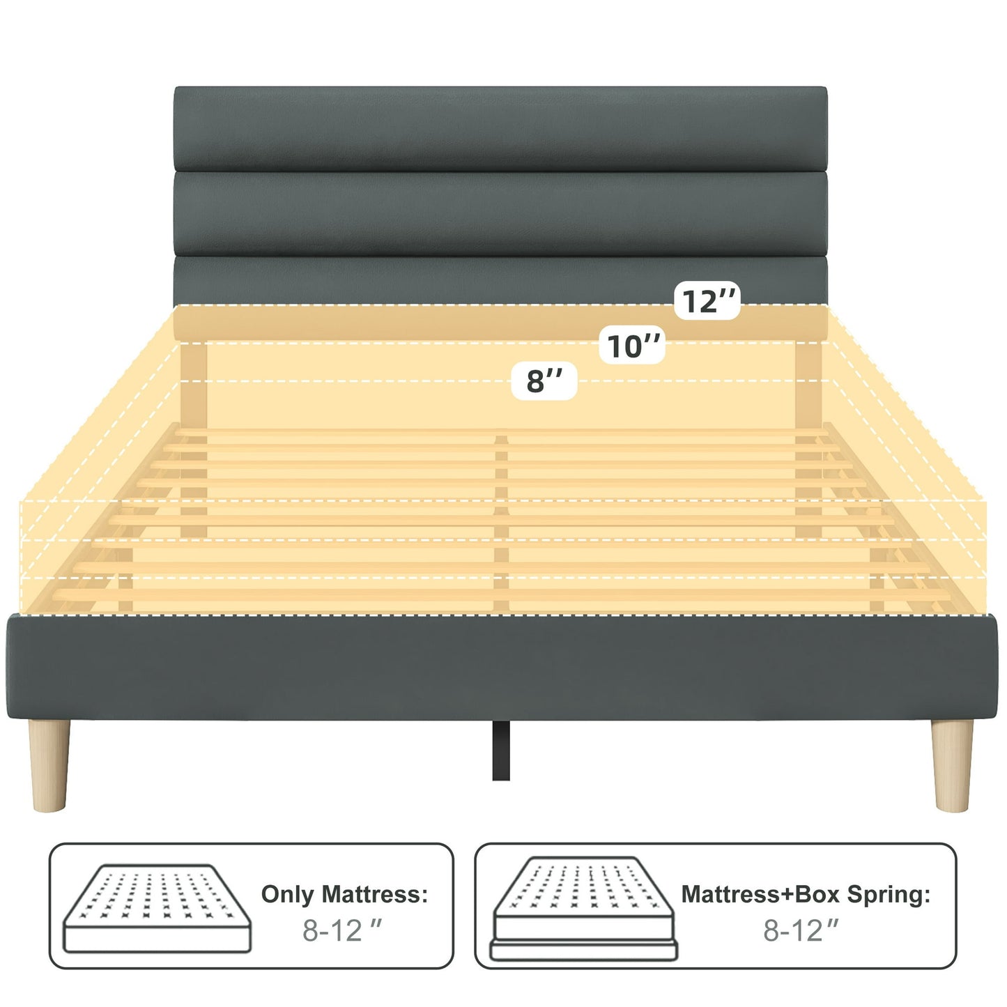 Fluest Queen Bed Frame with Velvet Upholstered Headboard, Metal Support, No Box Spring Needed, Noise Free, Easy Assembly, Grey