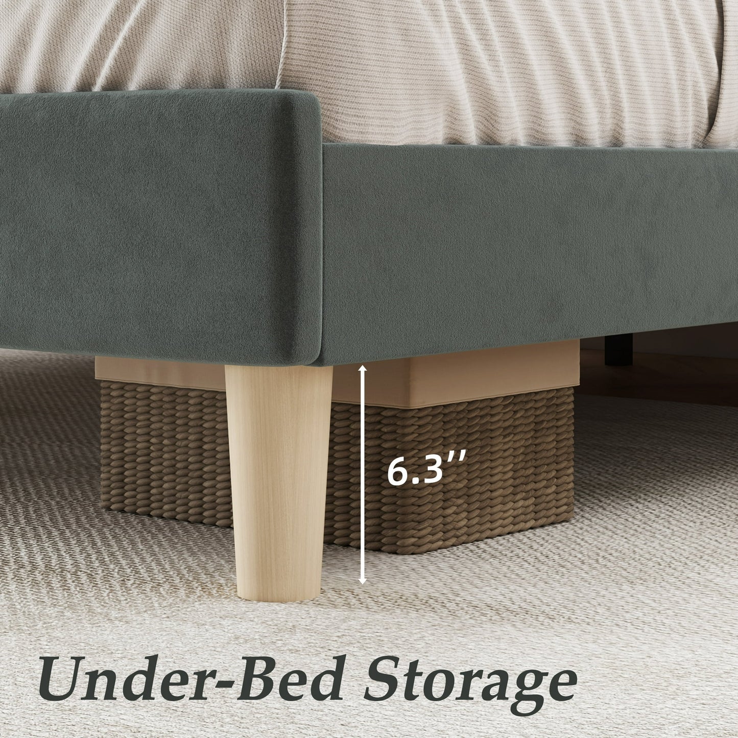 Fluest Queen Bed Frame with Velvet Upholstered Headboard, Metal Support, No Box Spring Needed, Noise Free, Easy Assembly, Grey