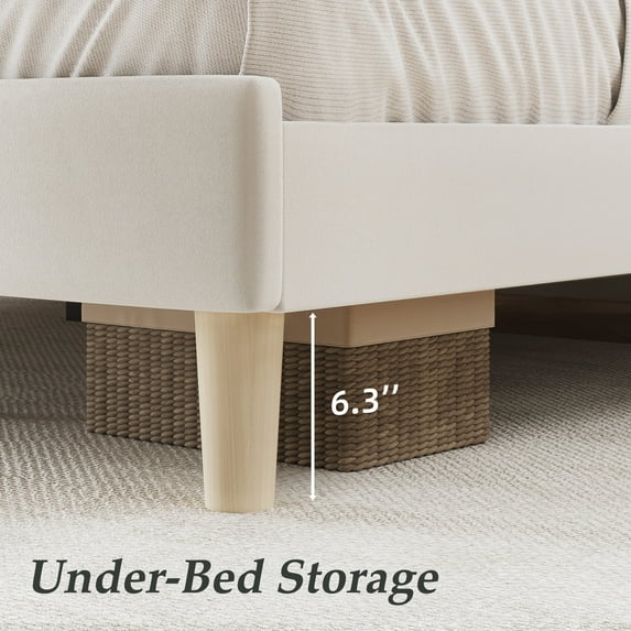Fluest Full Bed Frame with Velvet Upholstered Headboard, Metal Support, No Box Spring Needed, Noise Free, Easy Assembly, Beige