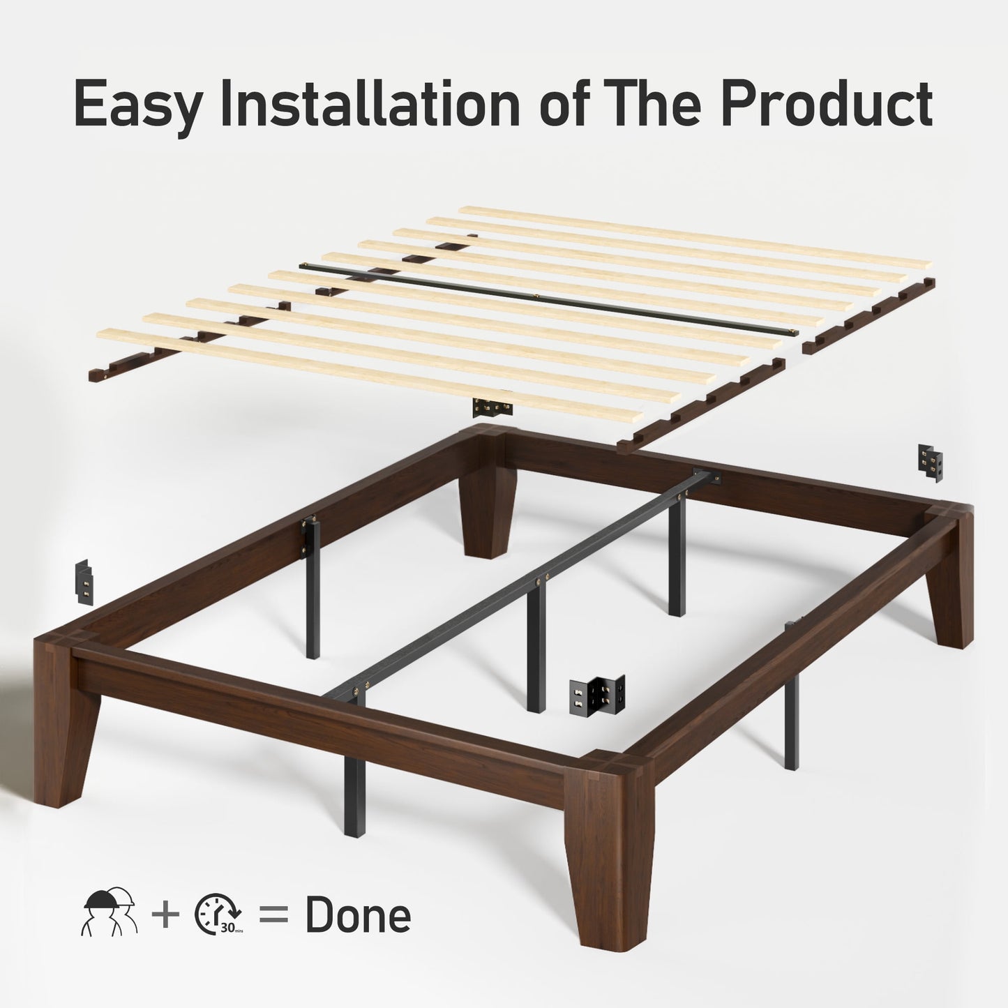 Queen Platform Bed Frame, Premium Solid Wood, Sturdy Structure, 3.78” Thickened Components & 14” Height Legs, Easy to Assemble, Mortise & Tenon Joints