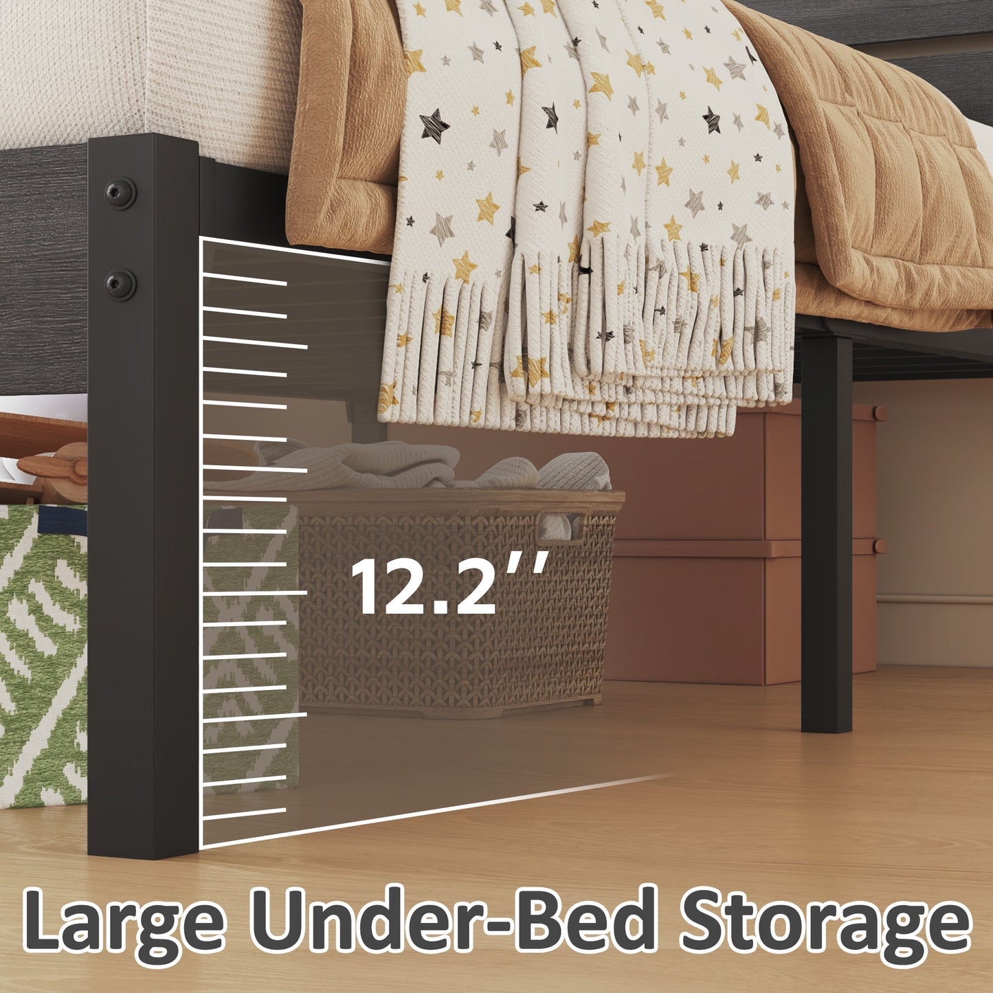 Fluest Twin Bed Frame with Rustic Vintage Wood Headboard and Footboard, Grey