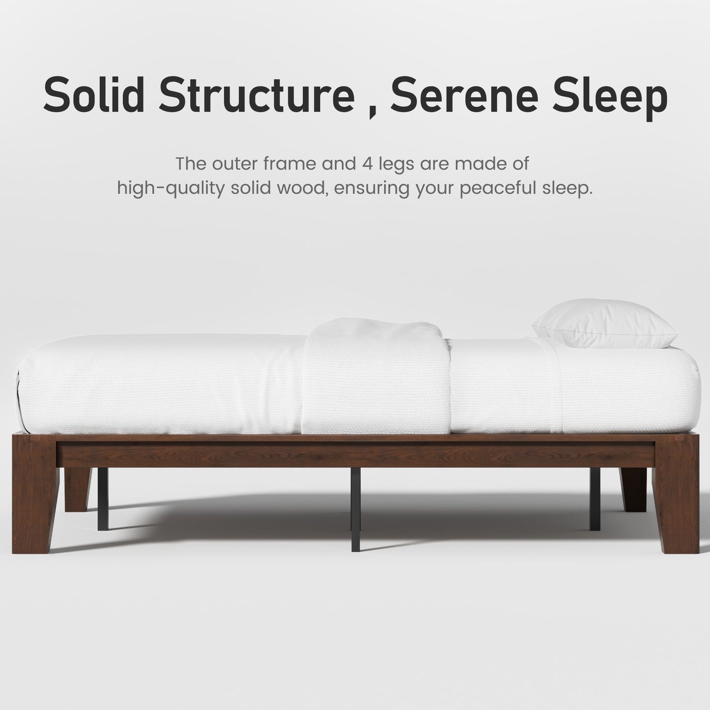 Queen Platform Bed Frame, Premium Solid Wood, Sturdy Structure, 3.78” Thickened Components & 14” Height Legs, Easy to Assemble, Mortise & Tenon Joints