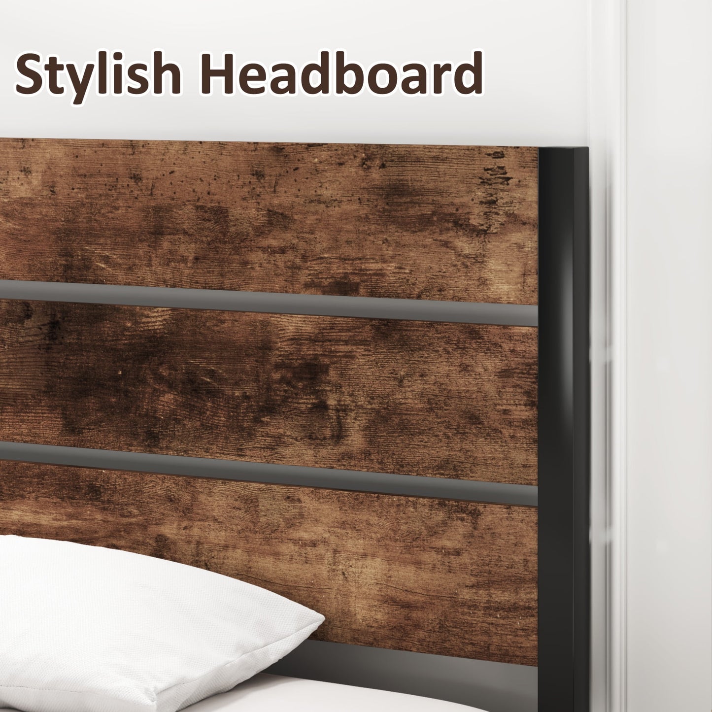 Fluest Full Size Bed Frame with Headboard and Footboard,Metal Support,No Box Spring Needed, Rustic Brown