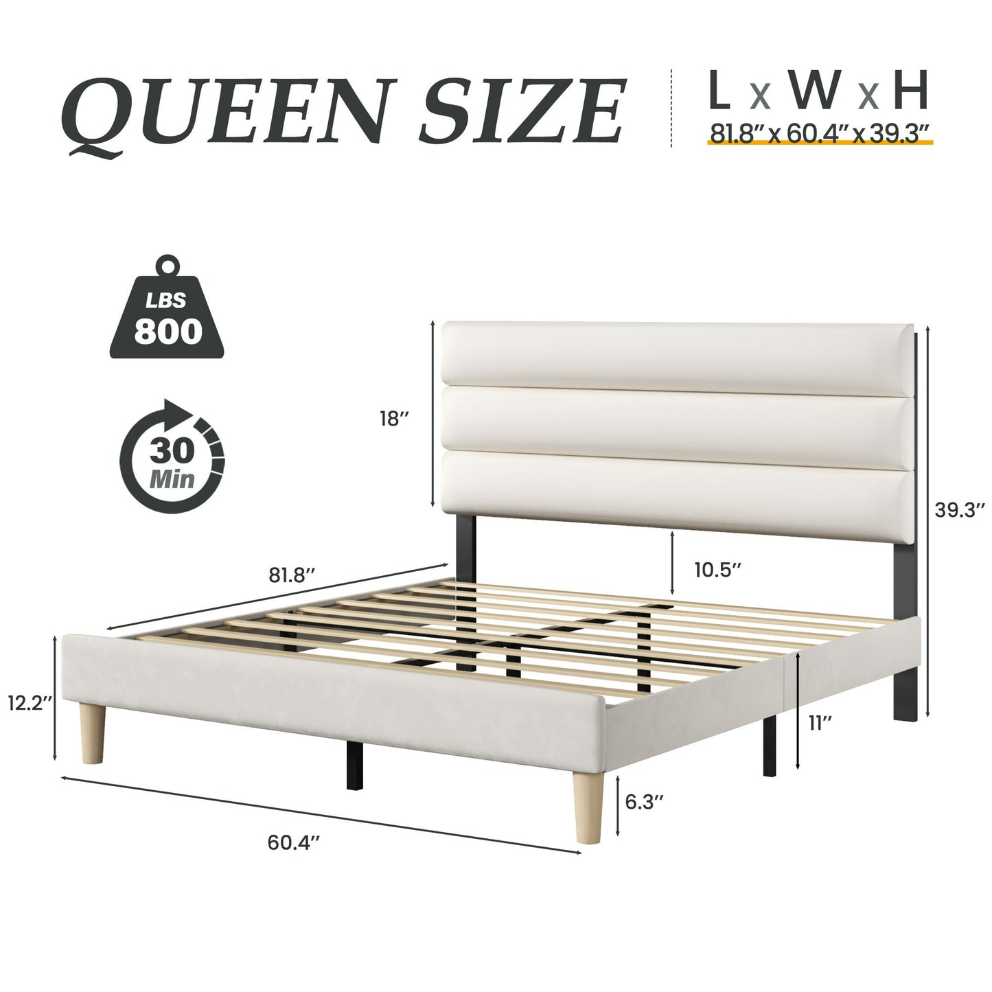 Fluest Queen Bed Frame with Velvet Upholstered Headboard, Metal Support, No Box Spring Needed, Noise Free, Easy Assembly, Beige