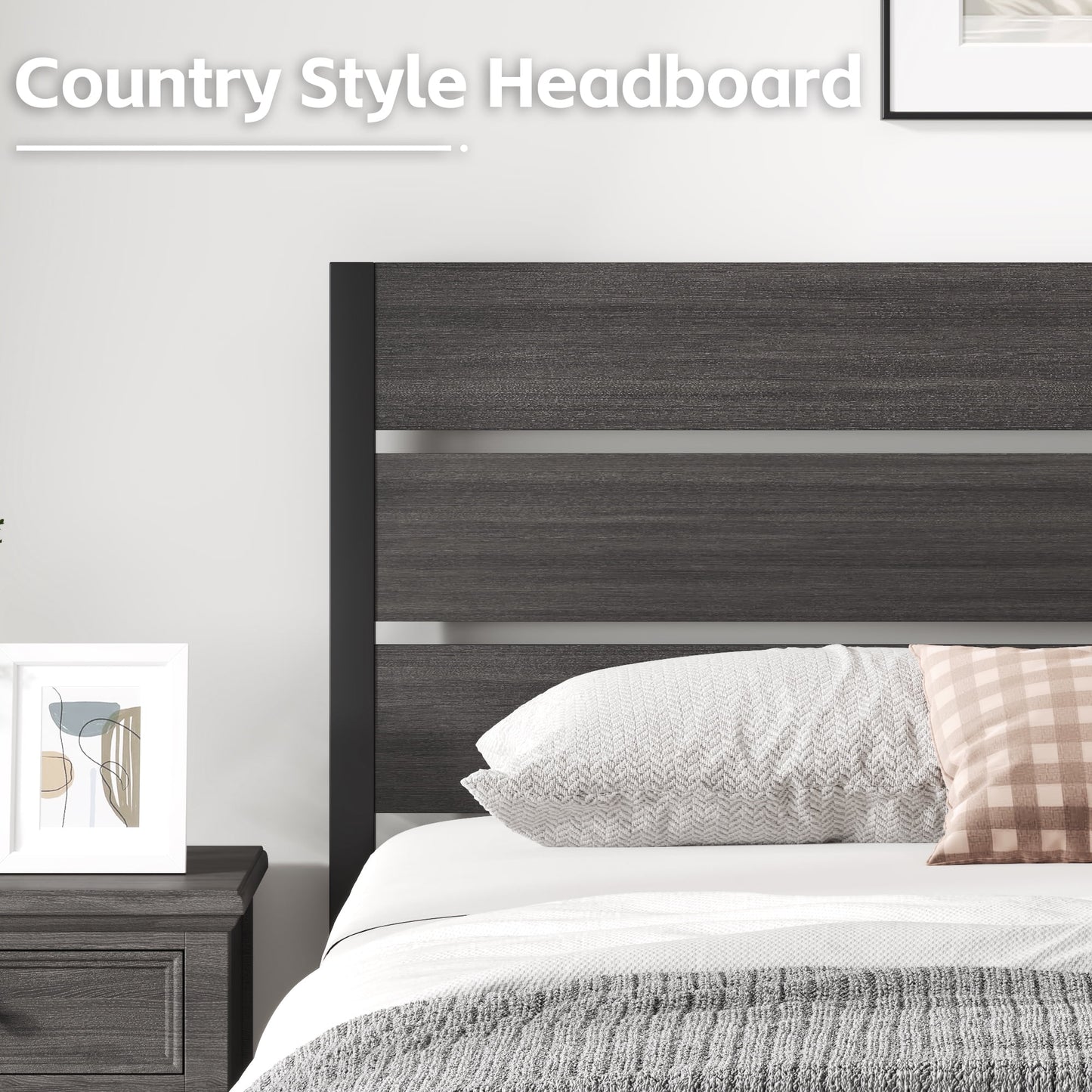 Fluest Queen Size Bed Frame with Headboard and Footboard,Metal Support,No Box Spring Needed, Grey