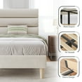 Fluest Twin Bed Frame with Velvet Upholstered Headboard, Metal Support, No Box Spring Needed, Noise Free, Easy Assembly, Beige