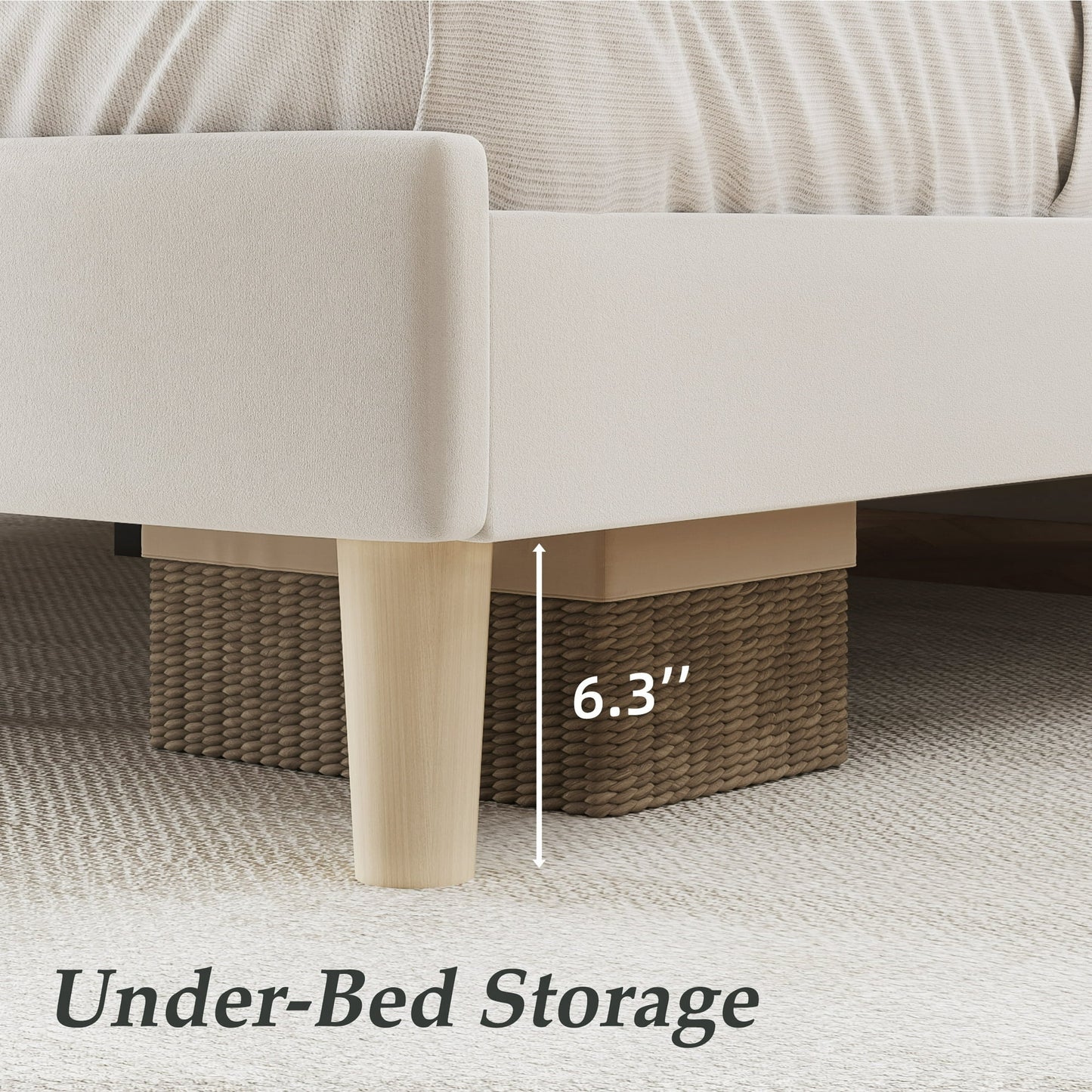 Fluest Queen Bed Frame with Velvet Upholstered Headboard, Metal Support, No Box Spring Needed, Noise Free, Easy Assembly, Beige