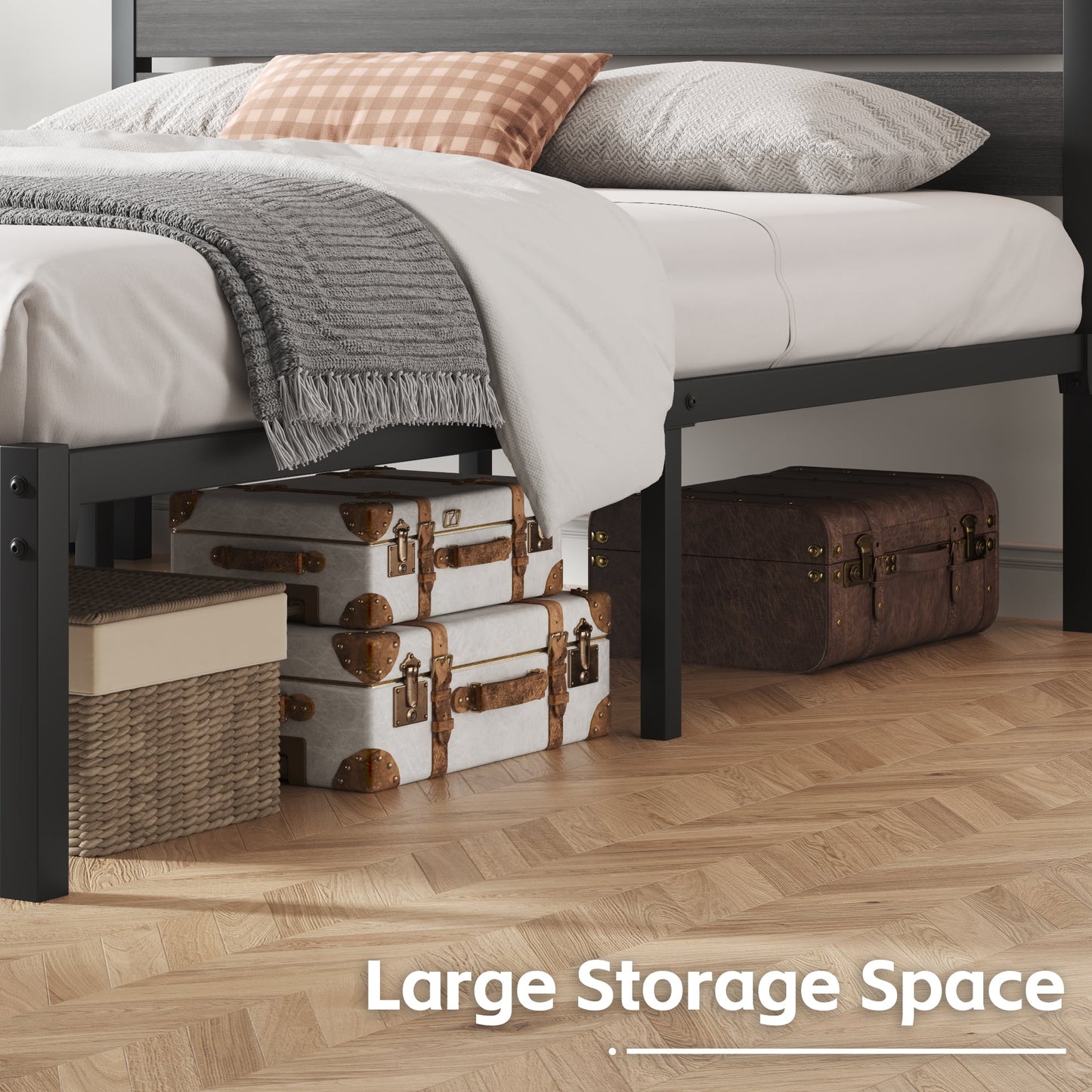 Fluest Full Size Bed Frame with Headboard and Footboard,Metal Support,No Box Spring Needed, Gray
